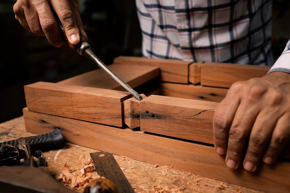 Intricate wood joinery detail on a piece of handmade furniture